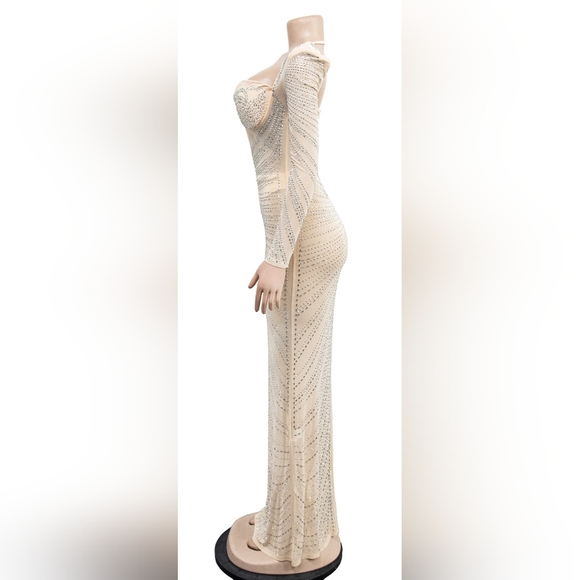 Fashion Sexy maxi Mesh Rhinestones details Dress New Size M,XL,XXL Available S. - Picture 5 of 8